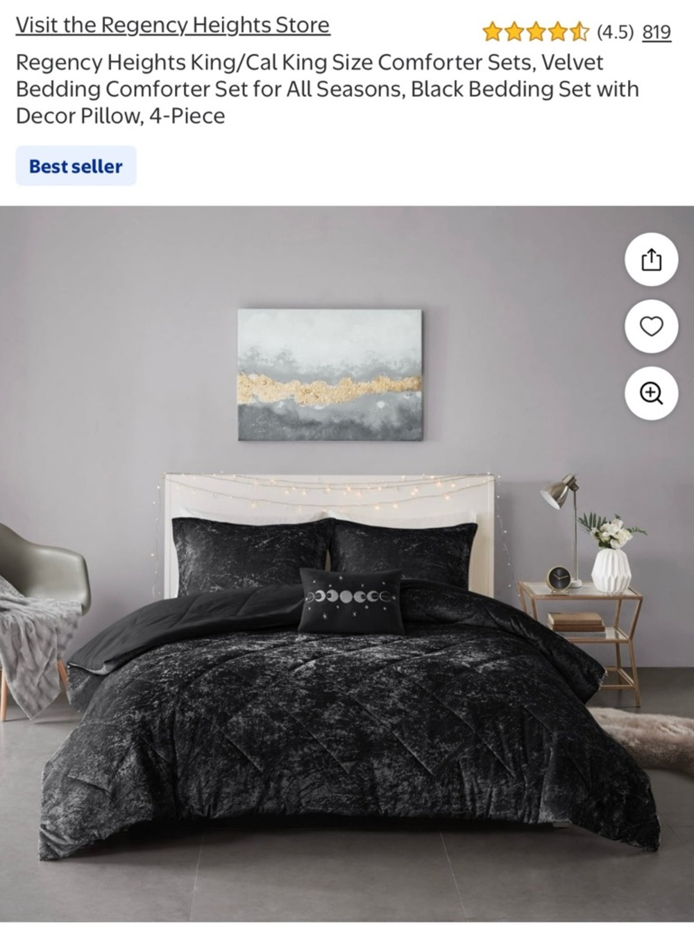 Black Velvet Comforter Set - King